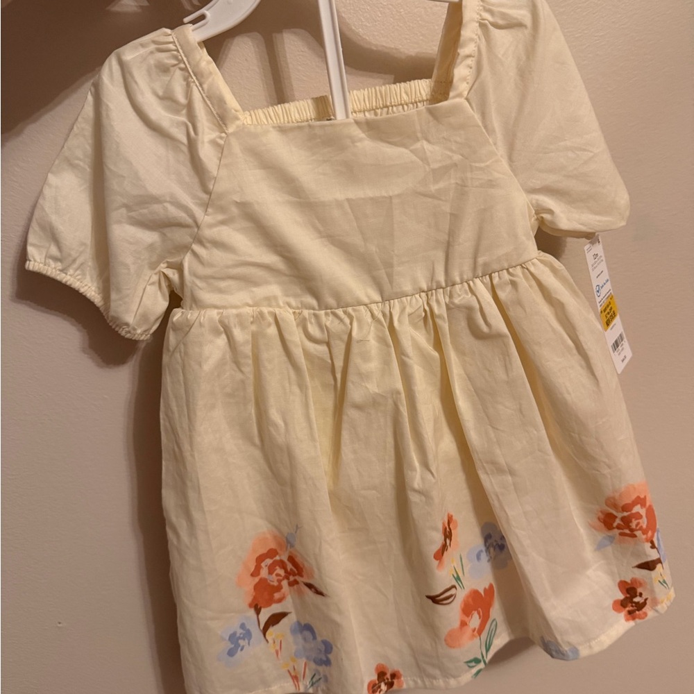 NWT Girls' Cream Floral Puff-Sleeve Dress